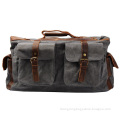 Fashionable waxed canvas bag leather travel luggage